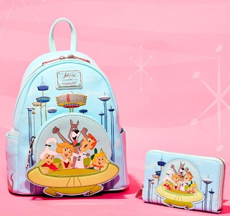New Loungefly Backpack & Wallet Set Featuring The Jetsons Family Spaceship Robot Dog