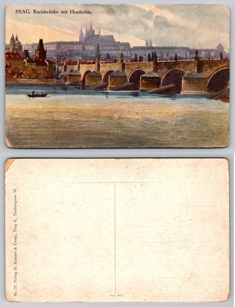 PRAG Karlsbrücke Charles Bridge Hradschin Castle Prague Czech Postcard UNIE