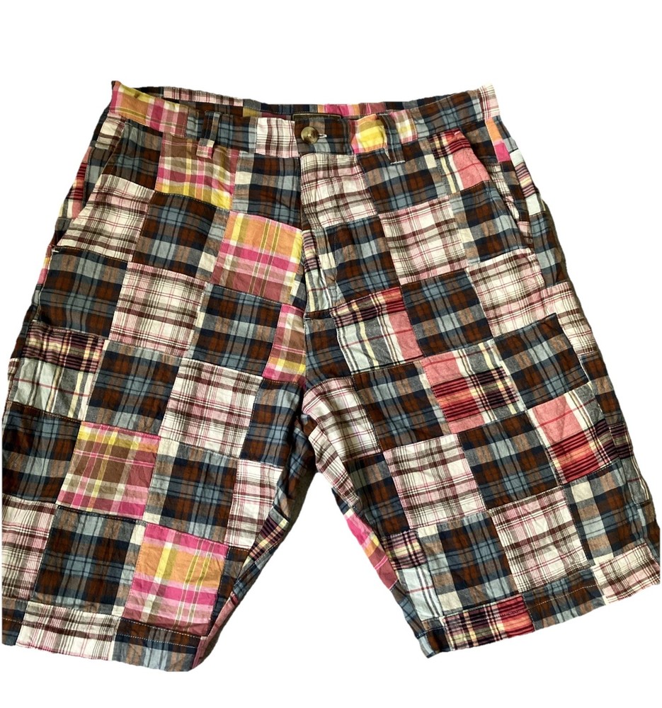 Siegfried Vintage Patchwork Shorts Mens Size 34 Plaid Flat Front