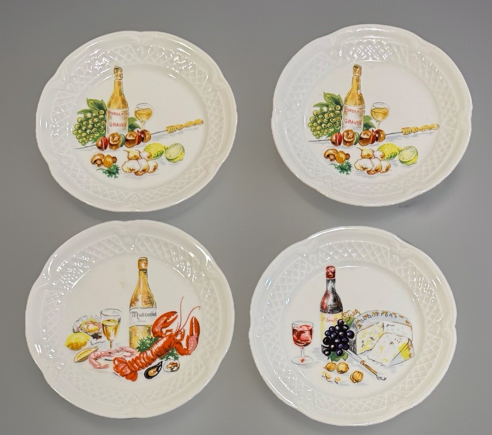 VTG Set of 4 Limoges France Philippe Deshoulieres Porcelain Wine Food Plates 6”