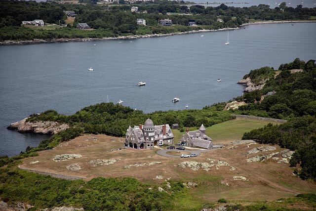 Aerial view of Conanicut Island on Narragansett Bay in the U.S. state of Rhode