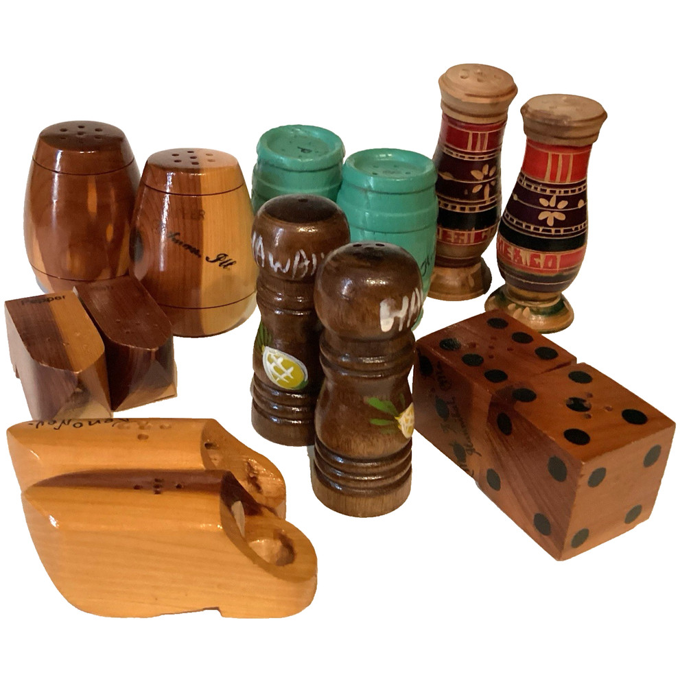 Wooden Salt And Pepper Shaker Lot Mcm Souvenir Lot Of 7 Vintage