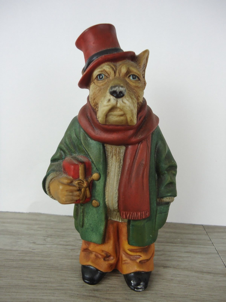 Dog Figurine Standing Dressed Top Hat Animal Figurine Christmas Holiday Decor