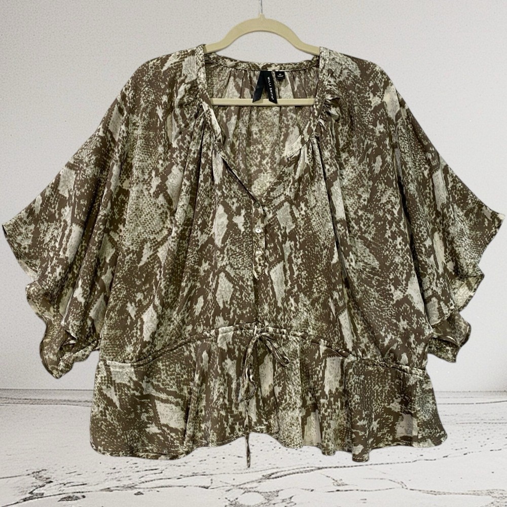 Willi Smith Satin Snakeskin Print Kimono Sleeve Top Women’s Size Medium
