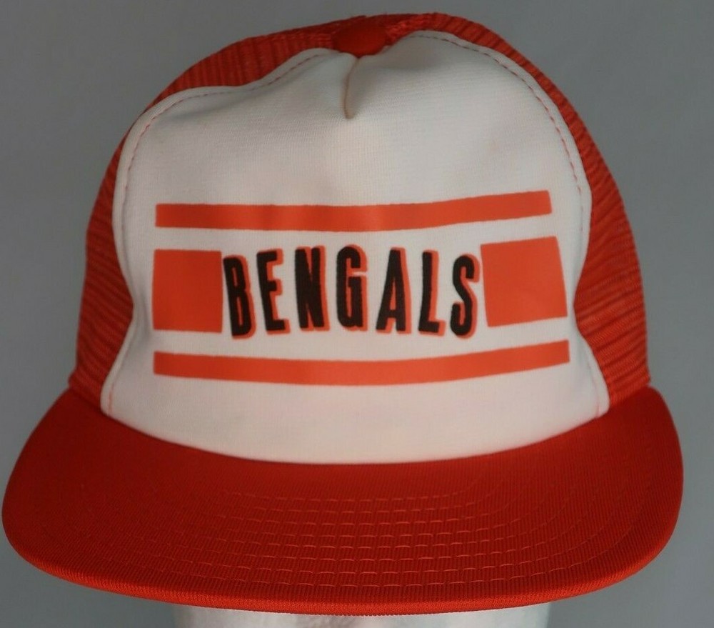 VTG NFL Orange Bengals Mesh Snap Back Trucker Hat Cap