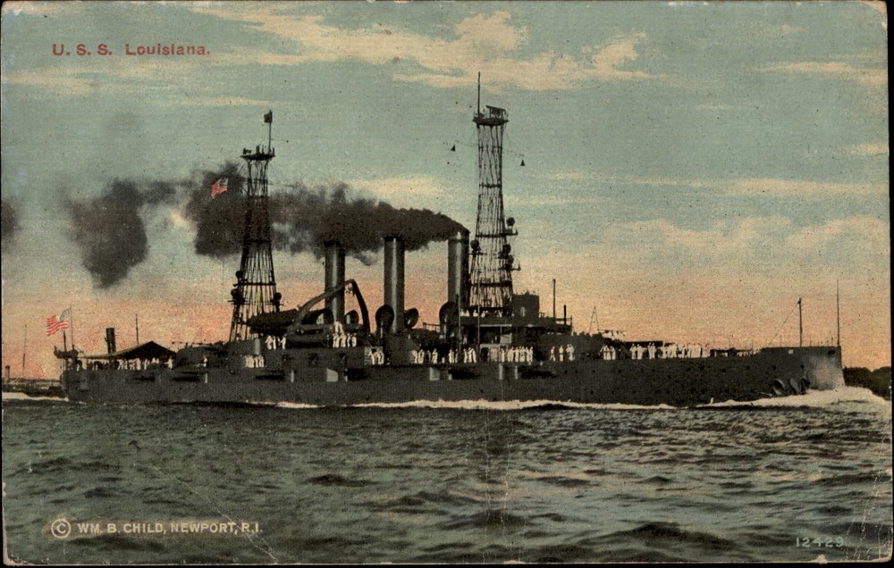 USS Louisiana Battleship Newport Rhode Island vintage postcard US Navy a628