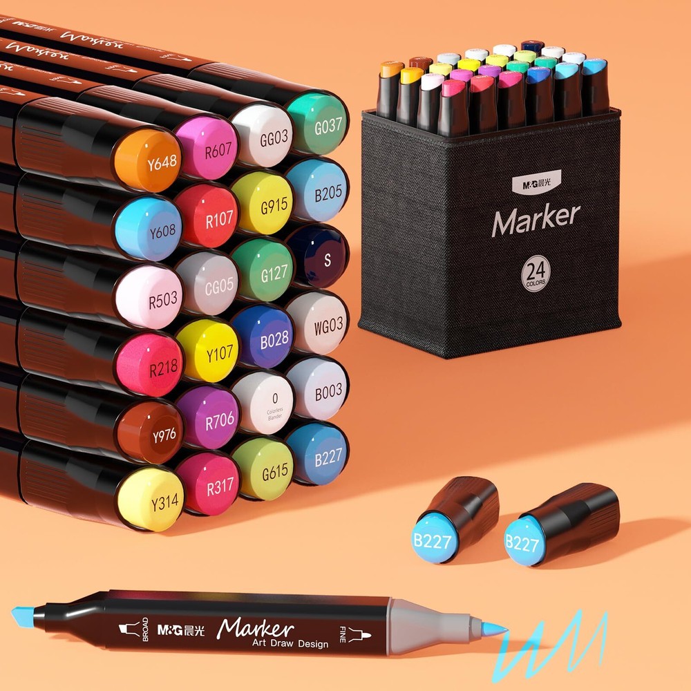 M&G 24 Colors Alcohol Based Markers, Dual Tip Permanent Art Markers Set, Sket...