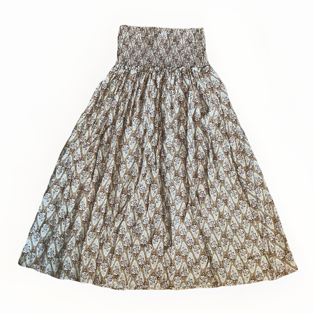 Blu Pepper Womens Small Brown Print Maxi Skirt Ruffle Lined Elastic Waist Boho