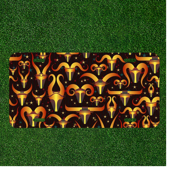 Custom Personalized Car License Plate With Stylised Horns Black Pattern