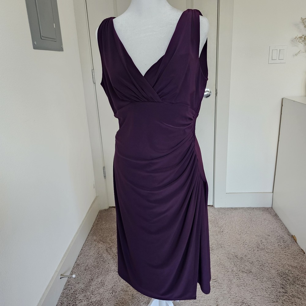 Lauren Ralph Lauren Wrap Dress Ruched 10 V Neck Sleeveless Purple Plum Cocktail