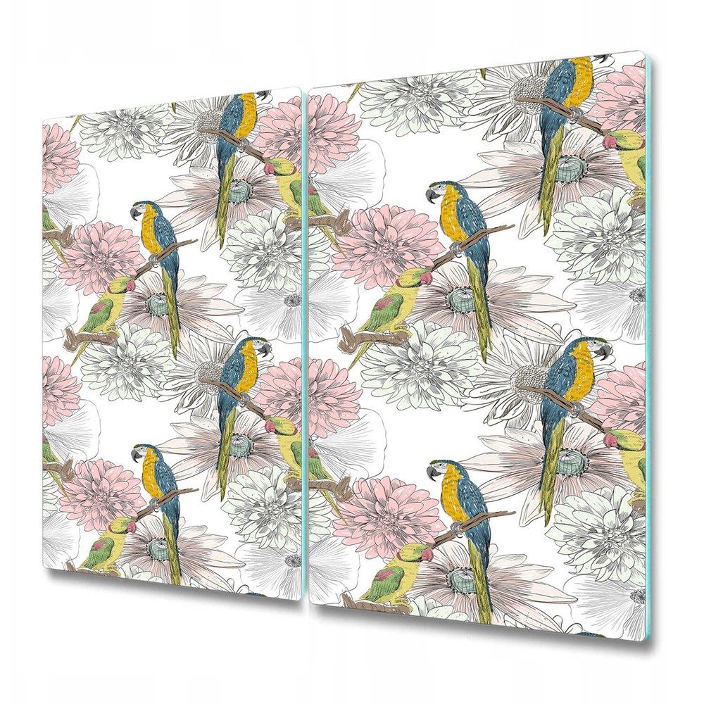 Glass Bread Serving Board Worktop Saver Parrot and flowers style Soft 2x30x52