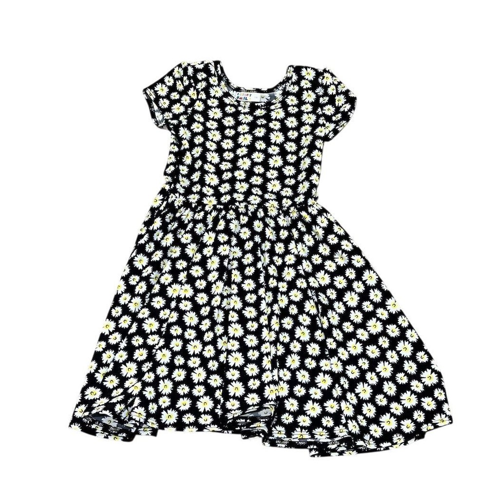 Dot Dot Smile Girls Black Daisy Floral Cap Sleeve Dress Size 5/6