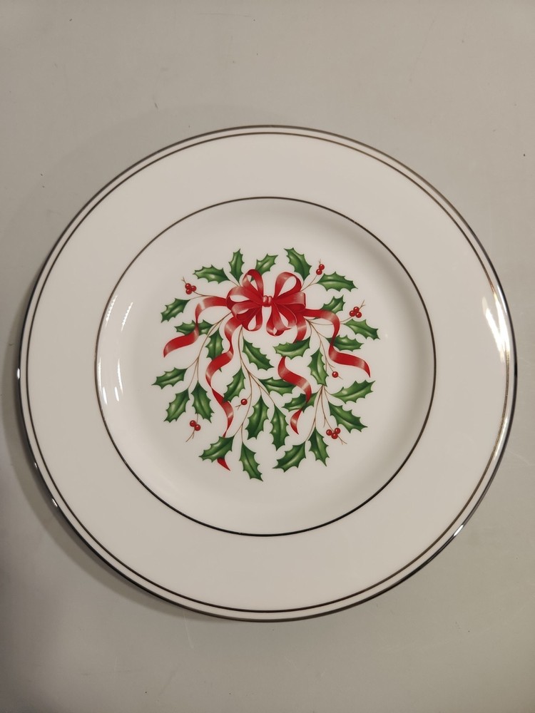 Lenox Holiday Dimension Collection Platinum Rim Salad Dessert Plate Lot Of 2