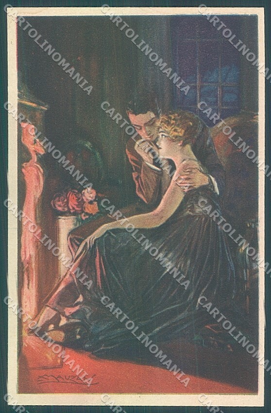 Artist Signed Mauzan Lady Romantic Couple serie 247-4 postcard HR3390