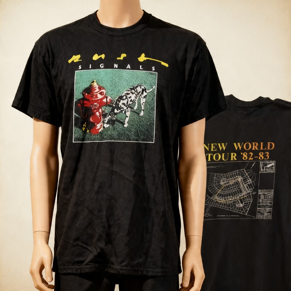 1982 Rush Signals New World Tour T-Shirt Unisex Black Cotton 2 Sides Tee S-5XL