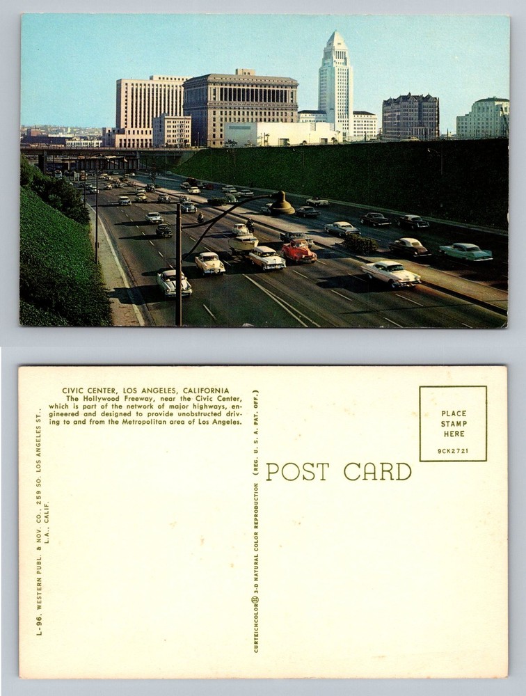 Los Angeles, CA-California, Civic Center And Hollywood Freeway Vintage Postcard