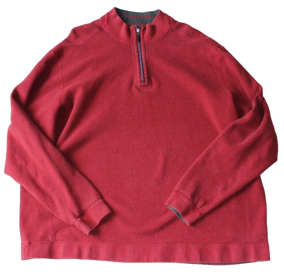 Tommy Bahama Men's Reversible Quarter Zip Sweater Size XL Red Gray Mock Neck