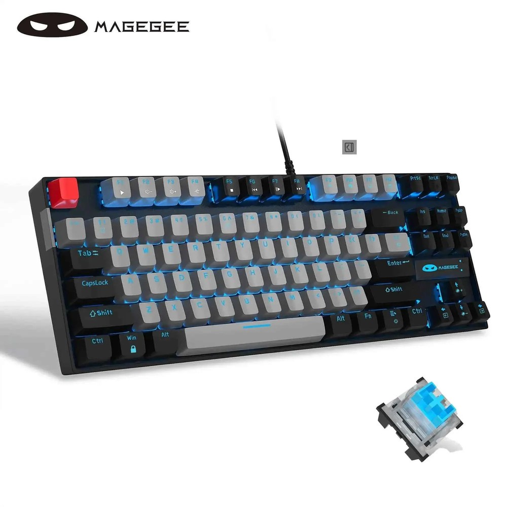 MageGee 75% Mechanical Gaming Keyboard, Blue Switch, LED Blue Backlit, 87 Keys