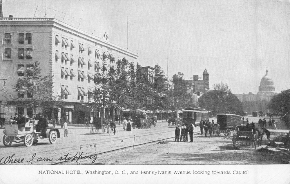 Washington D.C. Postcard National Hotel, Pennsylvania Ave Antique 1906 Old CarsN