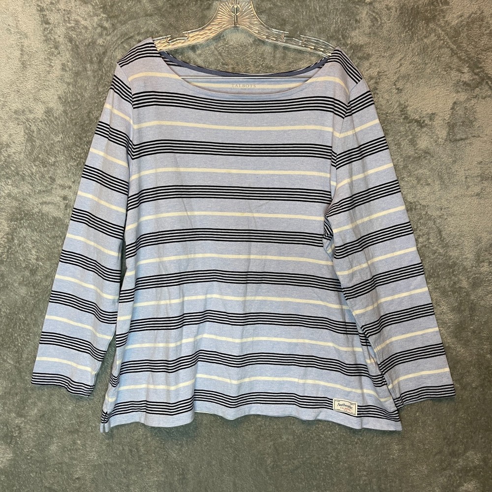 Talbots Women Nautical Coastal Striped Boat Neck Long Sleeve Shirt 2X Plus
