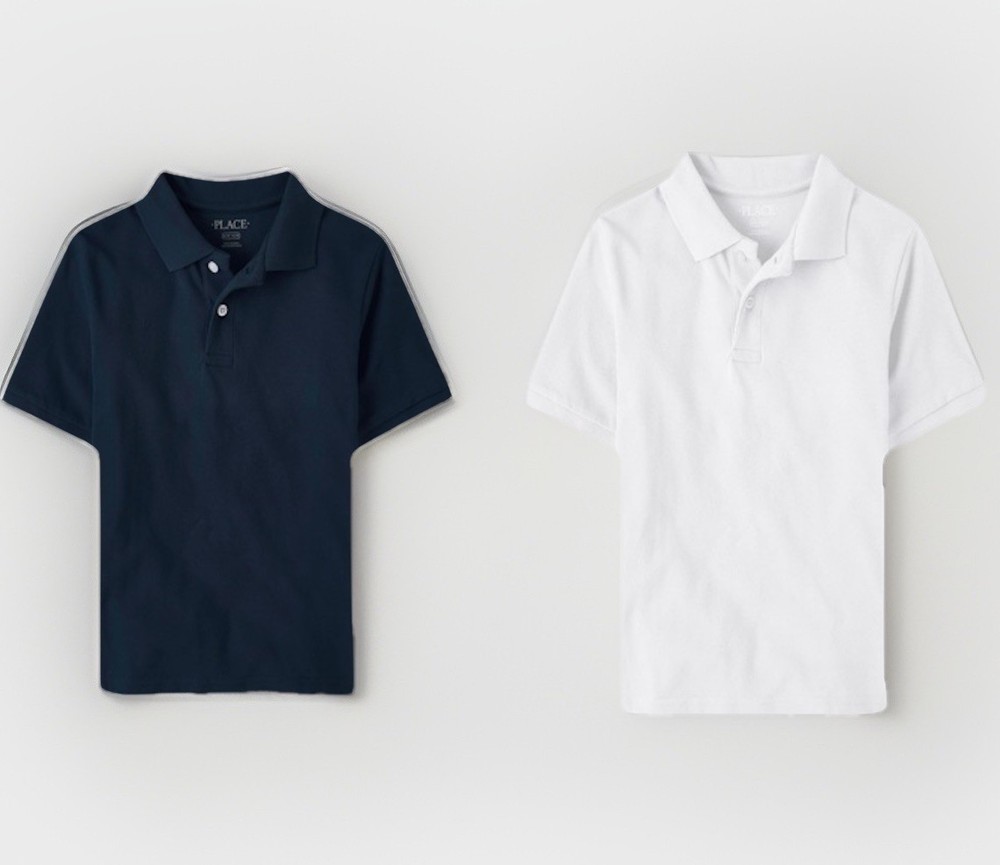 2 Pack The Children's Place Boys Short Sleeve Pique Polo White & Navy Blue M 7/8