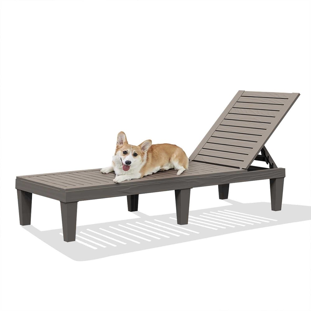 Outdoor Waterproof Taupe Chaise Lounge with Adjustable Backrest
