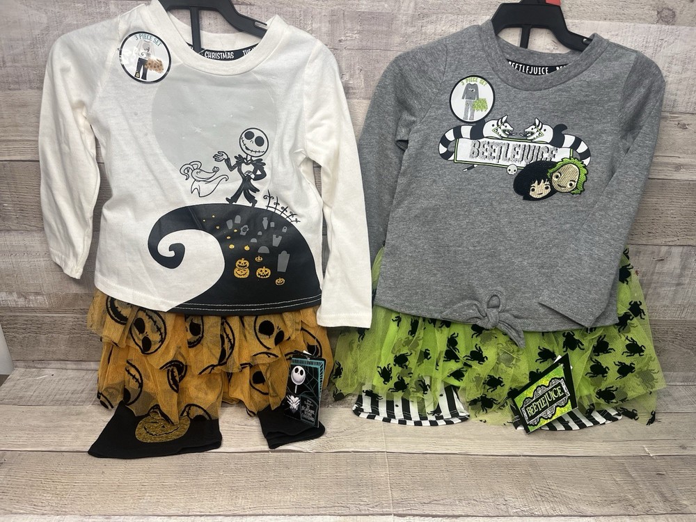 Nightmare Before Christmas & Beetlejuice Girls Toddler 3-Piece Legging Set Sz 2T