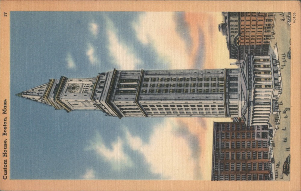 Boston, Massachusetts MA Custom House Tower, Boston Skyline Tichnor Postcard