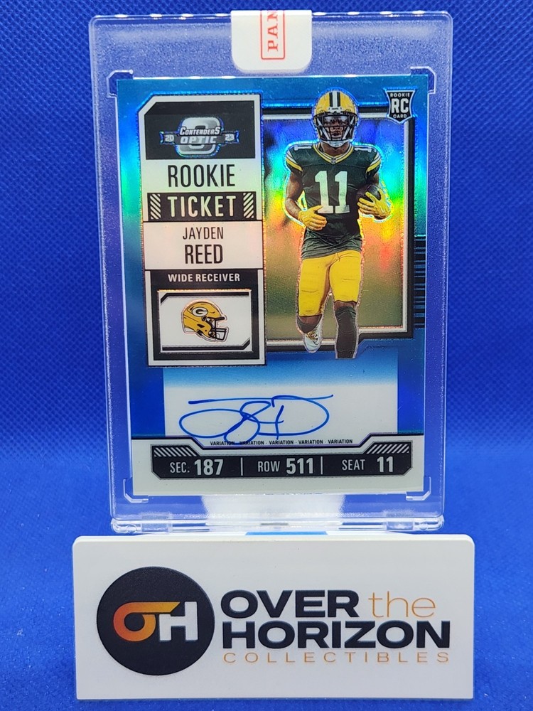 2023 Contenders Optic Jayden Reed /75 Sky Blue Rookie Ticket On Card Auto