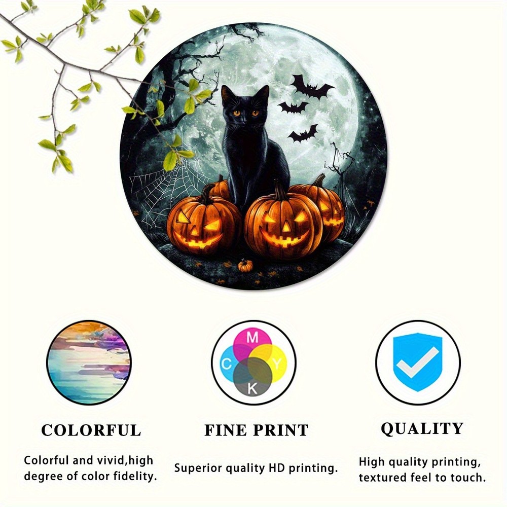 Retro Black and Pumpkin Aluminum Wall Decoration Round Metal Sign Halloween
