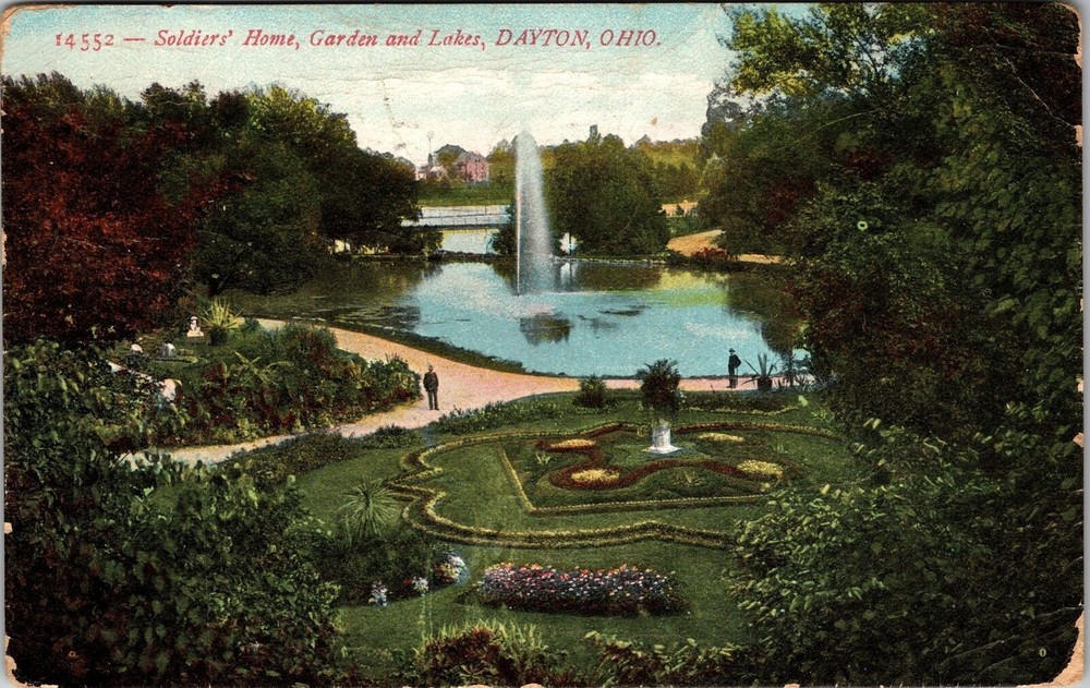 Dayton OH-Ohio, Soldiers' Home, Garden & Lakes, Vintage Postcard