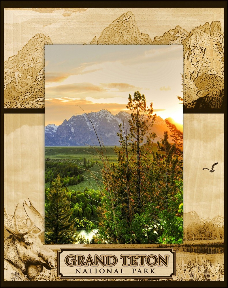Grand Teton National Park Laser Engraved Wood Picture Frame Portrait (4 x 6)