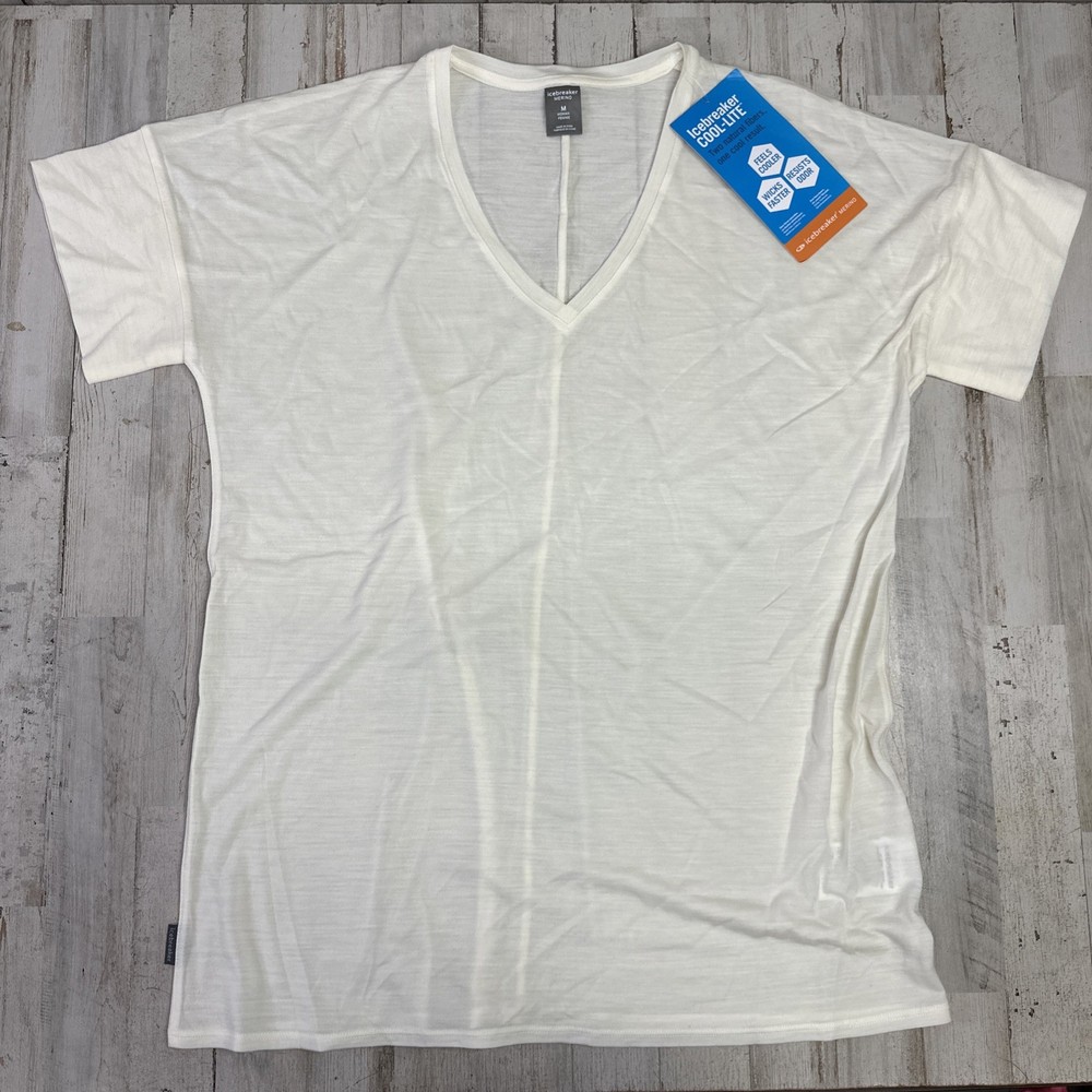 Icebreaker : Merino Wool Blend, Women’s SS Tee, Cream V-neck NWT