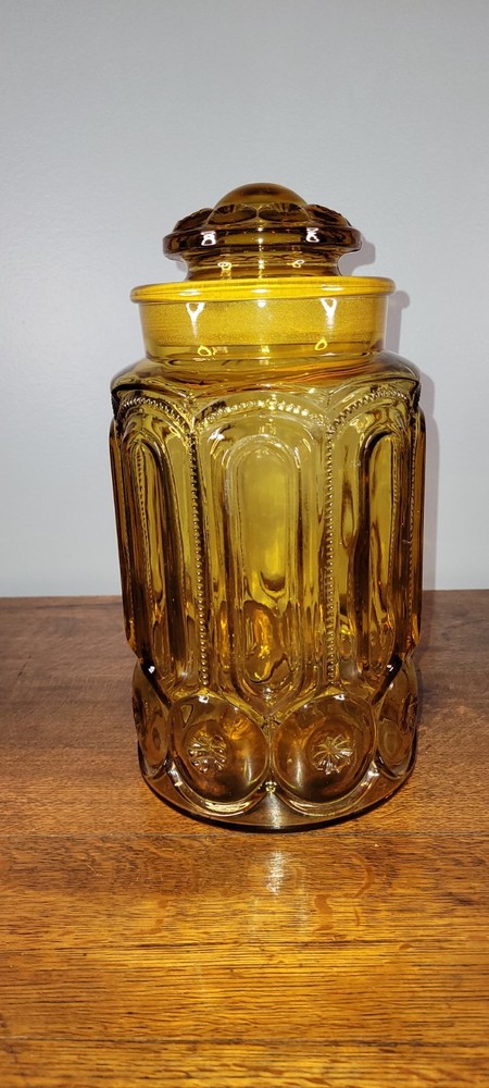 Vintage MCM Amber L.E. Smith Moon and Star Canister 11