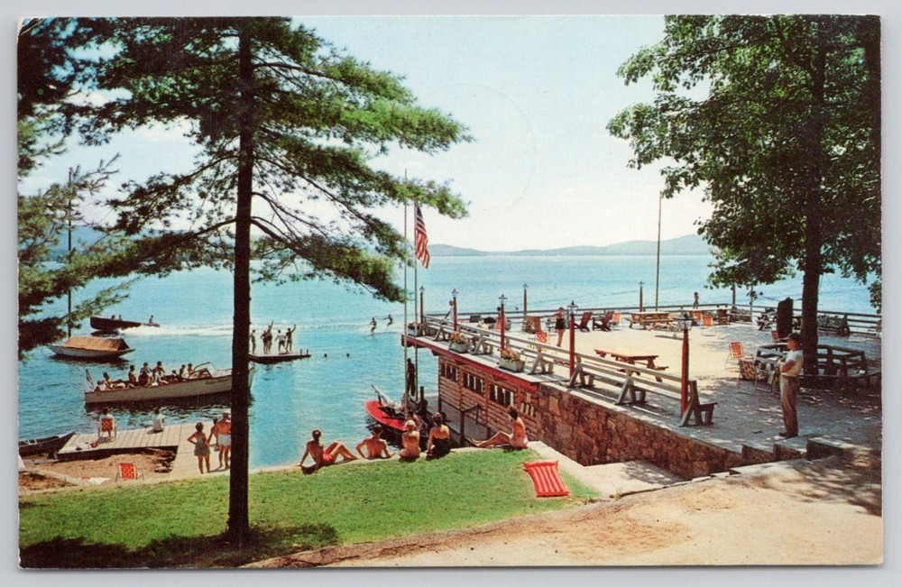 Canoe Island Lodge Lake George NY Vintage Postcard 1965 Water Skiing