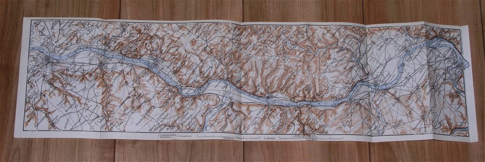 1911 ORIGINAL ANTIQUE MAP OF MIDDLE RHINE VALLEY BONN TO KOBLENZ RHEIN GERMANY