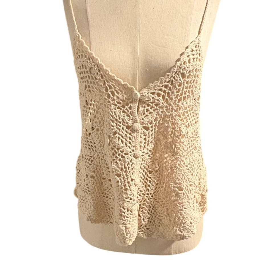 Forever 21 Crochet Tank Top Cream Boho Festival Beach Cover Up Small