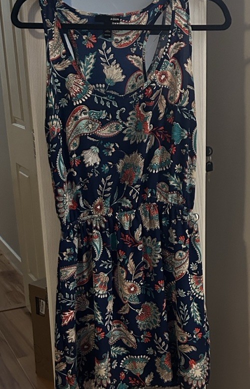 Aqua Women's Sleeveless Floral Paisley Blue Mini Dress Size M
