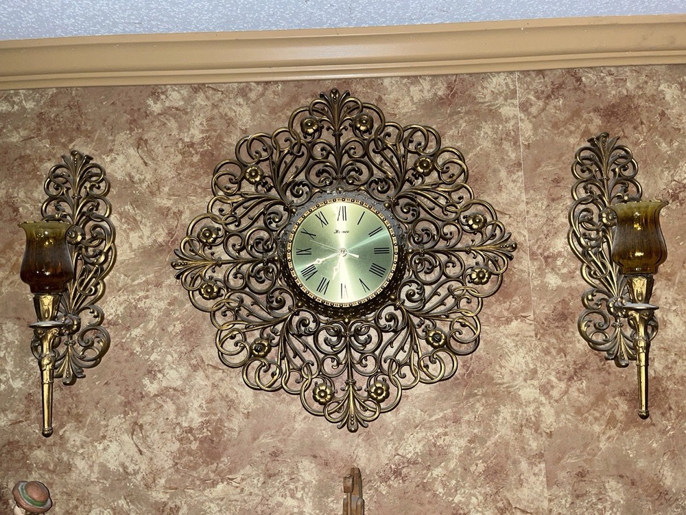 Vintage 1976 Homco Home Interiors Gold Resin or Plastic Large Ornate Wall Clock