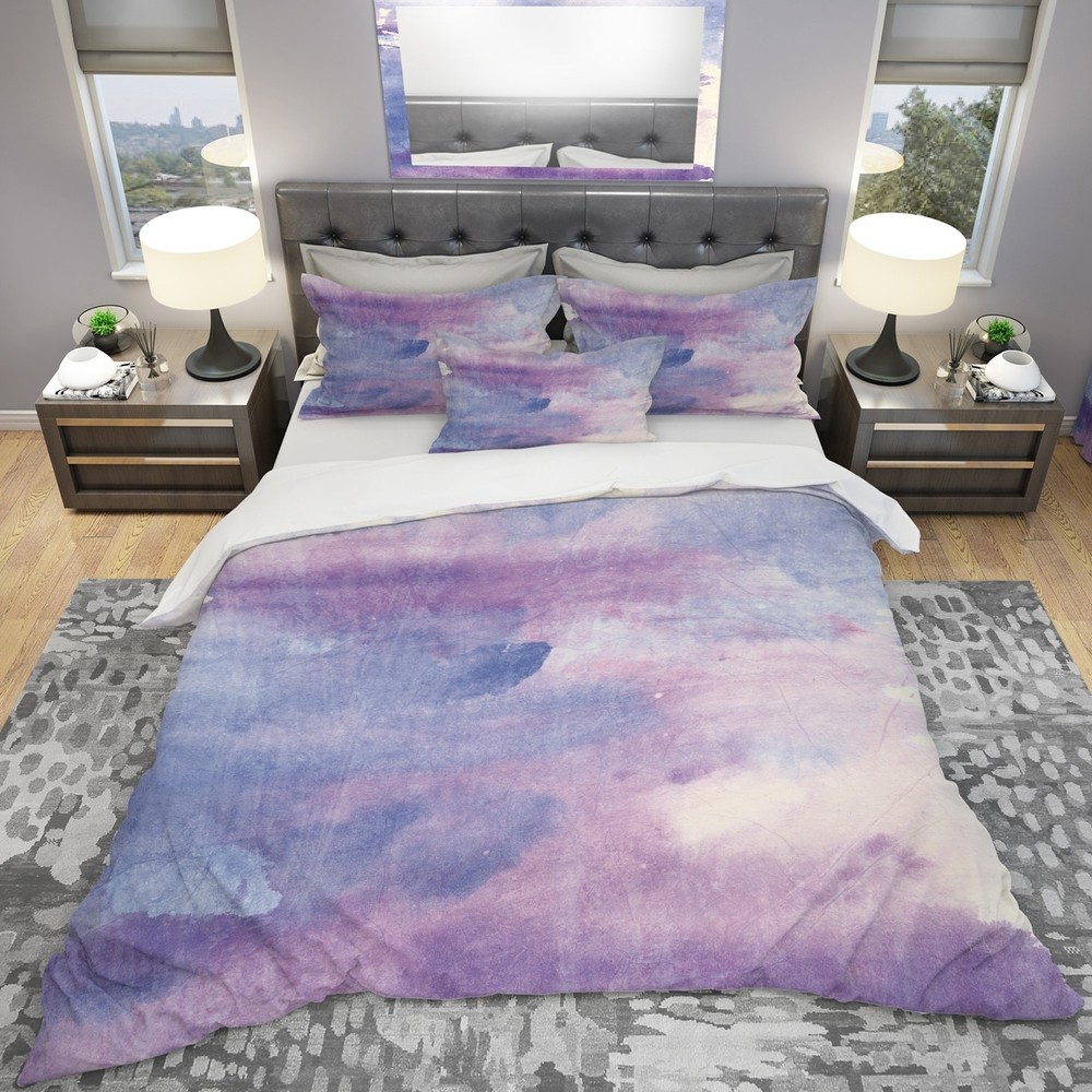 Designart 'Watercolor Purple Haze II' Geometric Bedding Set