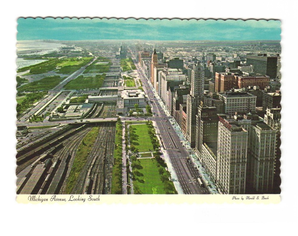 Michigan Ave looking south Chicago Skyline Vintage postcard unposted
