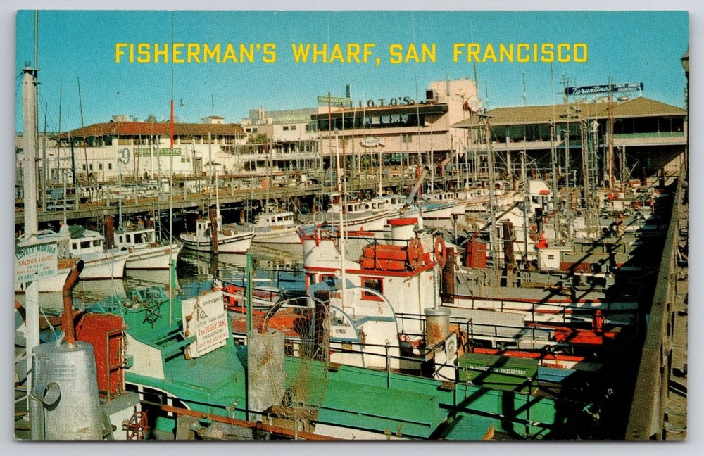 Vintage Fisherman's Wharf San Francisco Postcard Alioto's Tarantinos Boats