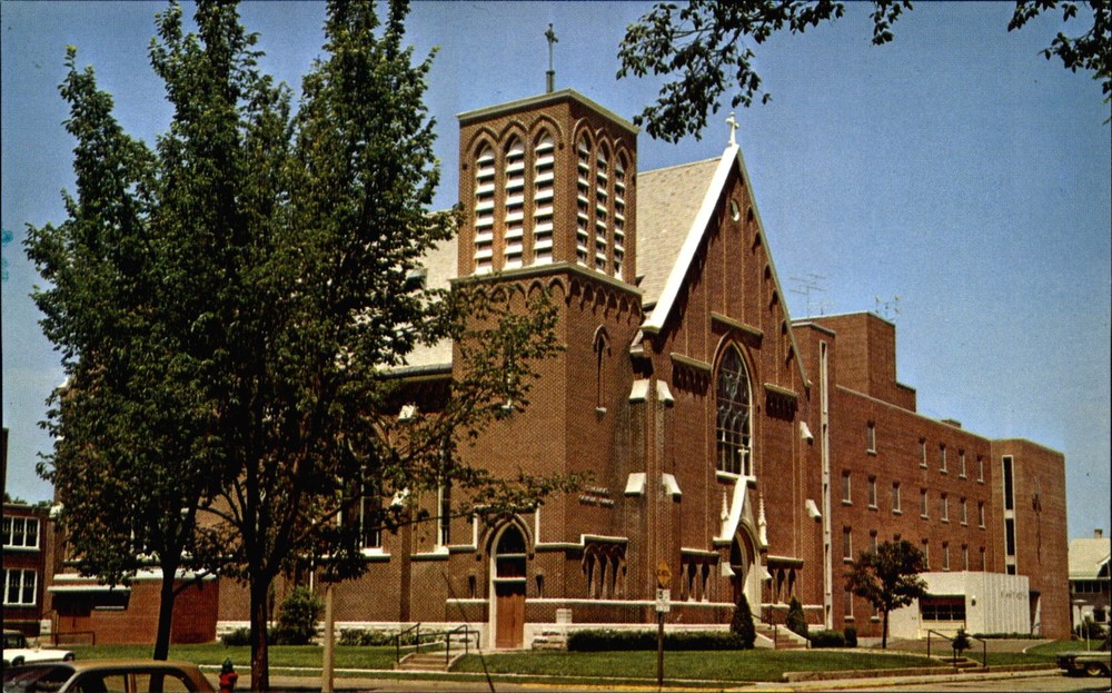 St Patricks Catholic Church & St Marys Hospital ~ Sparta Wisconsin WI ~ postcard