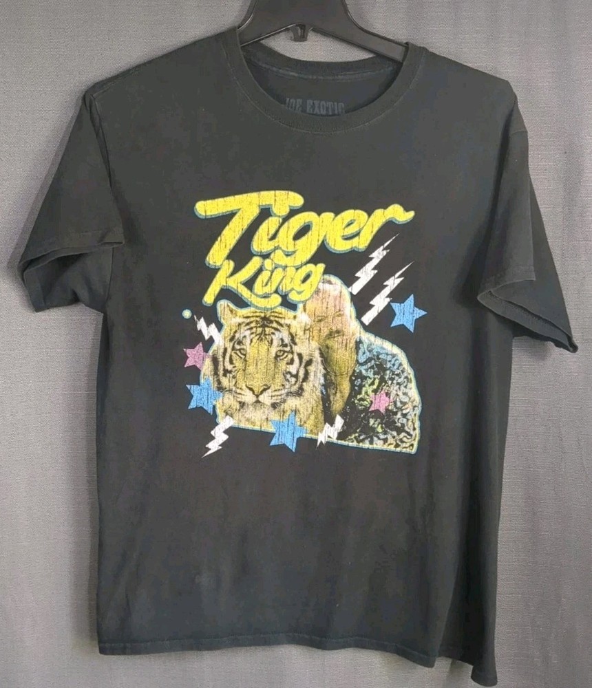 Joe Exotic Tiger King T-shirt Size Large Distressed Graphic Faded SS Black