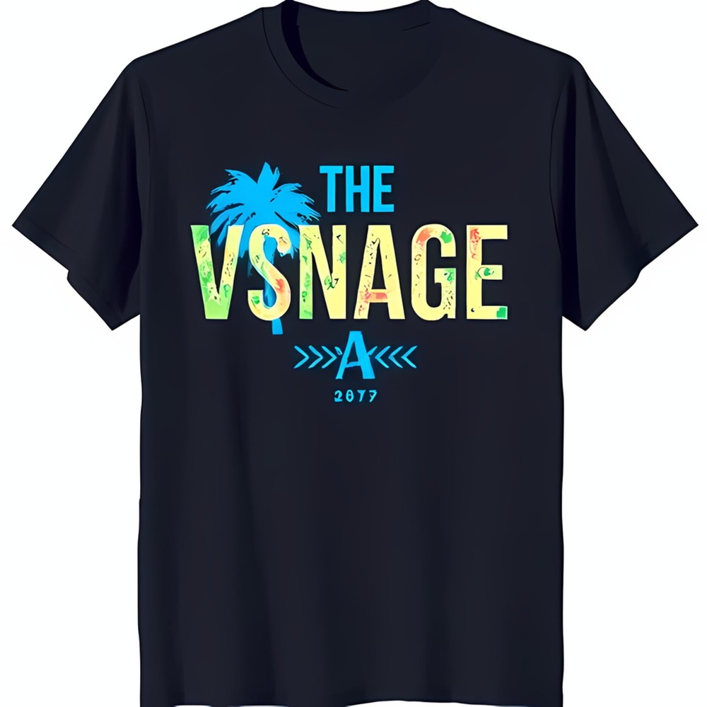 Stylish Black T-Shirt with Vibrant Tree Graphic & 'THE VSNAGE >>A&lt