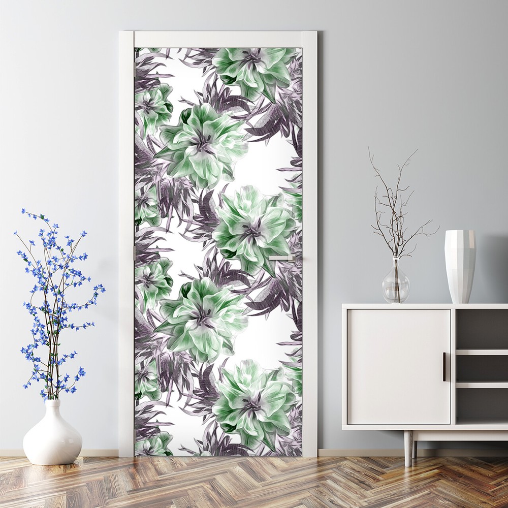 Bubble-free self-adhesive floral door sticker magic negative space decor art