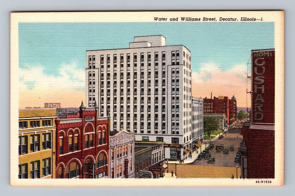 Decatur IL Illinois Water and Williams Street Vintage Postcard