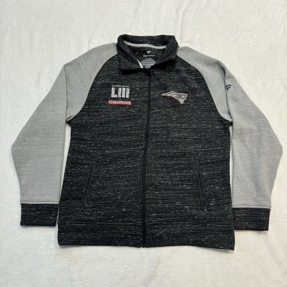 New England Patriots Jacket Mens XL Grey Full Zip NFL Super Bowl Champions
