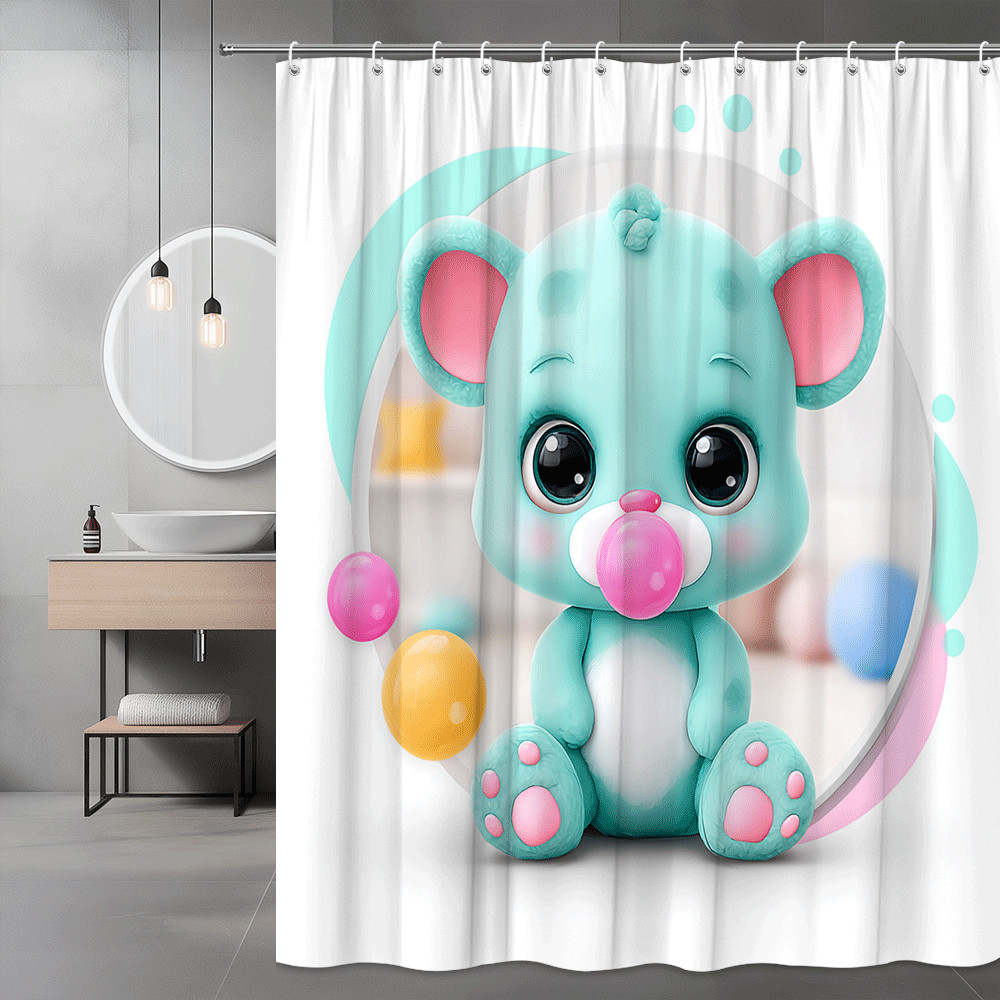 Cute Baby Bear Shower Curtain Pastel Cartoon Animal Print