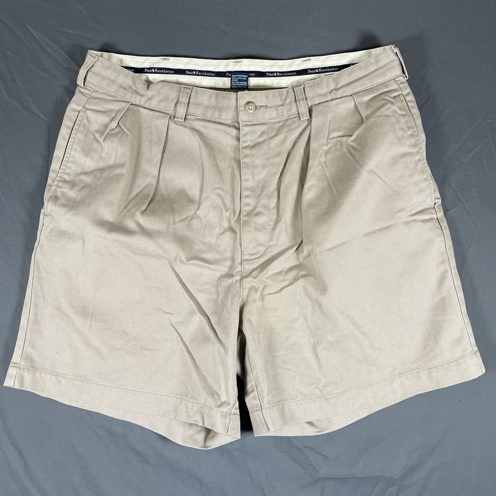 Polo Ralph Lauren Andrew Shorts Men's Size 35 Beige Pleated Khaki Golf Preppy